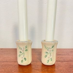 Vintage Ceramic Glazed Stamped Candleholders Delicate Flower Motif Cottagecore